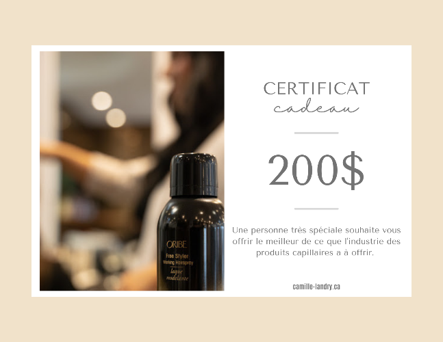 Certificat cadeau de la Boutique Flair, boutique de produits pour cheveux et salon de coiffure à Blainville.